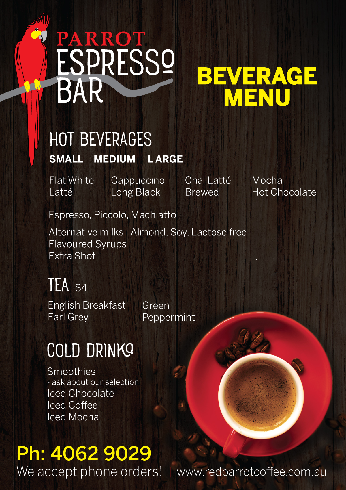 Parrot Espresso Bar menu